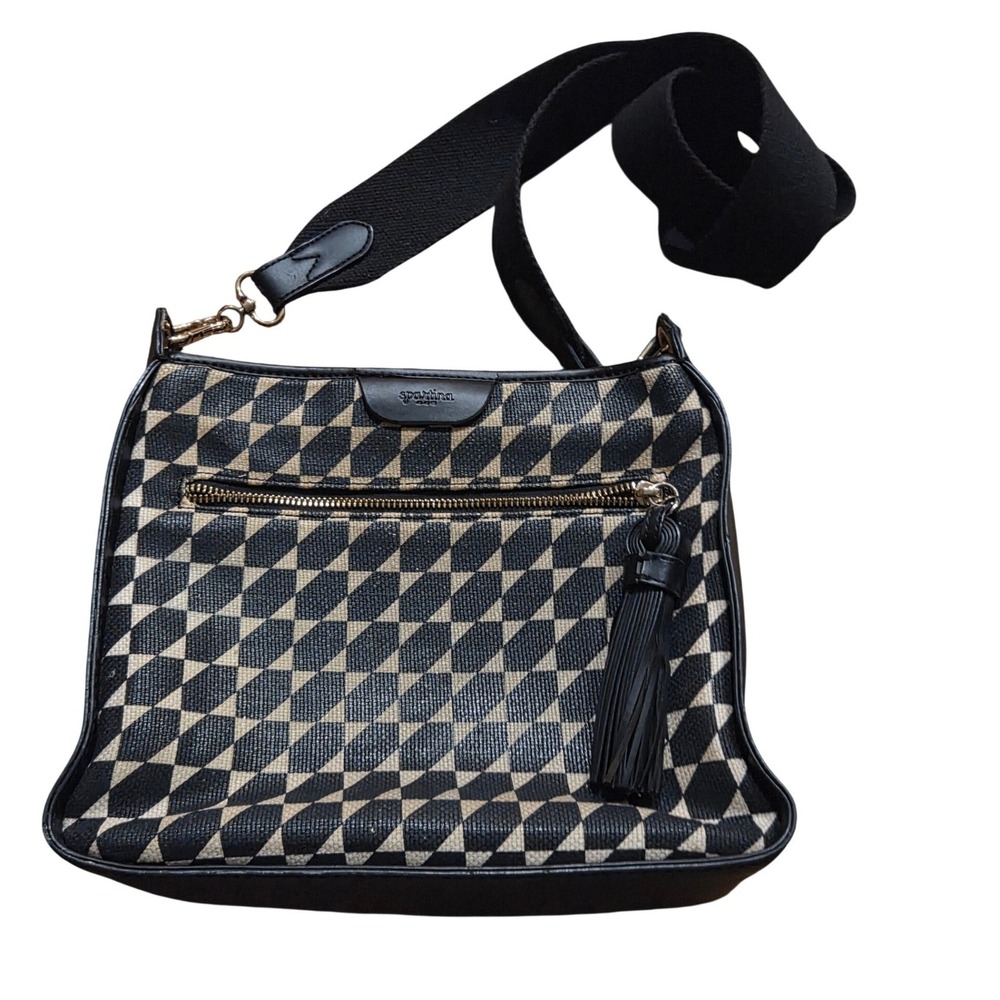 Spartina 449 Daufuskie Island Geo Linen Leather Crossbody Euro Quiet Luxe Eco